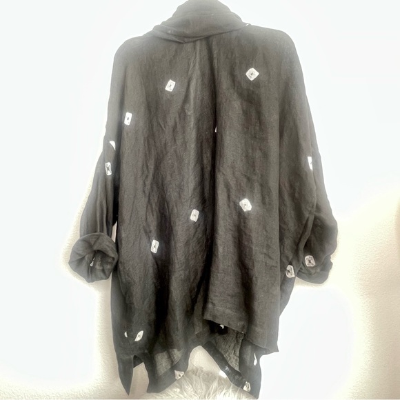 ESKANDAR Wide A-Line Jacket Top Mid Plus Length Open Front 100 Percent Linen